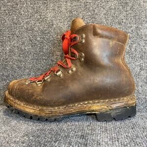 Vintage Raichle Hiking Boots Mens 7.5 Mountaineering Brown Leather Vibram 80s